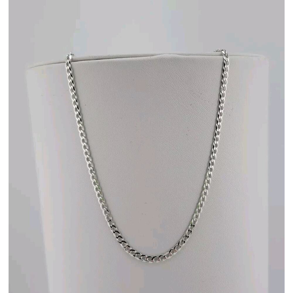NWOT 3MM Sterling Silver Flat Diamond Cut Curb Chain Necklace 18"